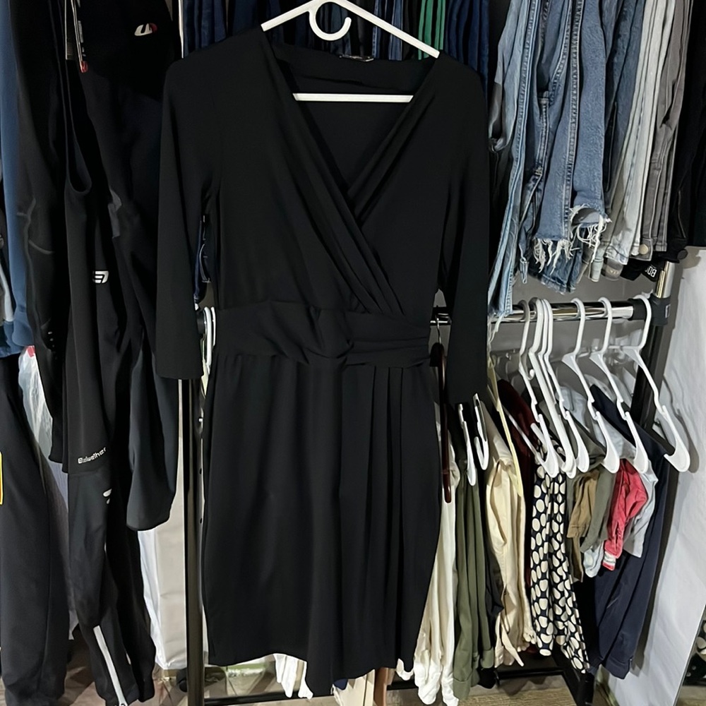 J McLaughlin black 3/4 sleeve catalina cloth dress.